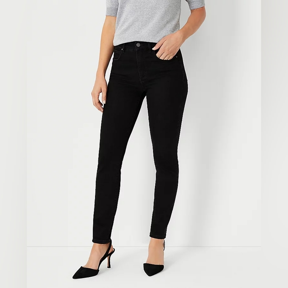 Ann Taylor The Skinny Velvet Mid Rise Jeans Black Women's Size 12 NWT